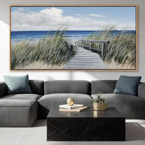 Miniatura 6 de HGUAOA Coastal Wall Art - Large Landscape Wall Pictures for Living Room, Bedroom Pictures, Ocean Beach Artwork, Blue Above Bed Decor, Coastal