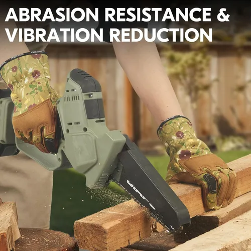 Miniatura 3 de Vgo... 1 par de guantes de jardinería para mujer, guantes de trabajo de piel de cabra a prueba de espinas para desmalezar, cavar, rastrillar, podar
