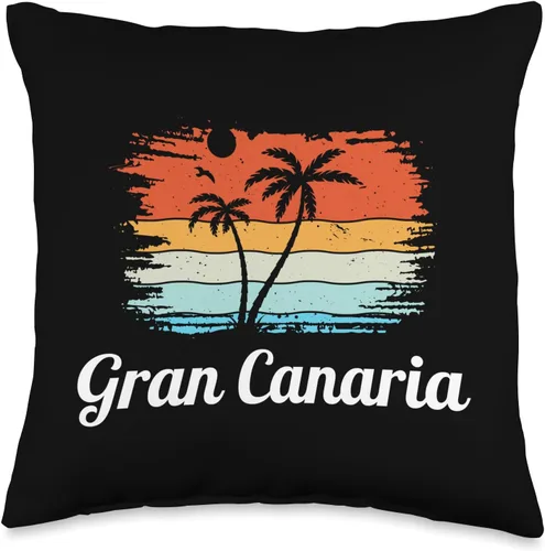 Funny Holiday Souvenirs And Gifts Gran Canaria Souvenir Vintage Summer Vacation Throw Pillow, 16x16, Multicolor