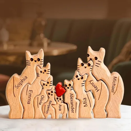 Miniatura 20 de Rompecabezas de oso de madera personalizado con apellidos de 1 a 8 familiares, escultura personalizada con nombre de familia, ideal para Navidad