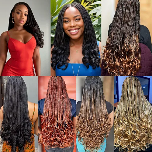 Miniatura 5 de Kaluli - Trenzas de ganchillo rizadas francesas de color mixto para mujeres negras de 10 pulgadas, 7 paquetes de trenzas de caja diosa, pelo