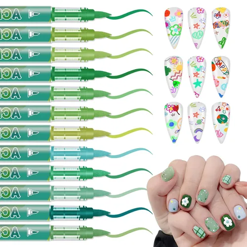 Miniatura 14 de IONSGAKO Juego de bolígrafos de arte de uñas de 12 colores, bolígrafos de esmalte de uñas, bolígrafo de dibujo de arte de uñas, secado rápido