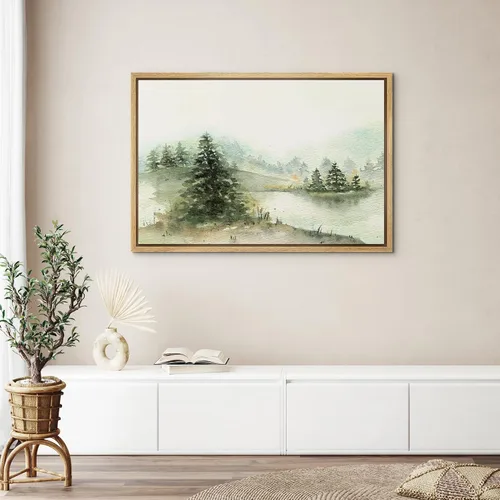 Miniatura 4 de wall26 Lienzo enmarcado de arte de pared, acuarela en tonos pastel, pino, árbol, bosque, lago, naturaleza, ilustraciones de área silvestre, arte