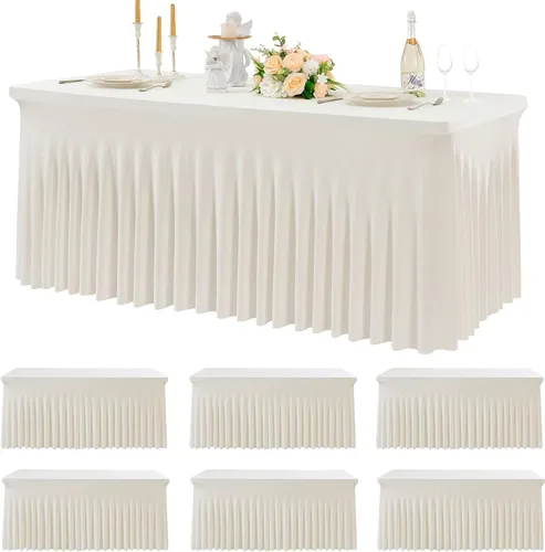 Miniatura 45 de Paquete de 2 manteles de spandex para mesas rectangulares de 8 pies, mantel elástico rosa de 8 pies, manteles ajustados, falda de mesa para fiestas