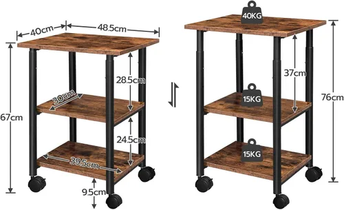 Miniatura 4 de HOOBRO Soporte para impresora, carrito industrial de 3 niveles para impresora debajo del escritorio con estante, estante de almacenamiento móvil