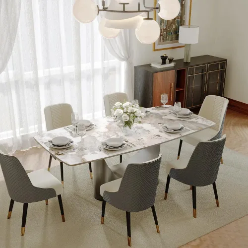 Miniatura 26 de POVISON Mesa de Comedor Moderna Hobart de 63" para 4, Mesa de Comedor Rectangular de Servicio Pesado Negro Mate, Superficie de Mesa de Comedor