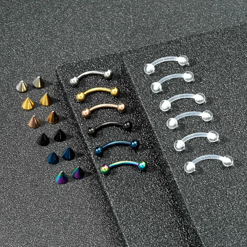 Miniatura 3 de FECTAS Piercing para cejas, joyería vertical para labio, barra curvada de 0.56 oz, diminutos anillos para cejas, ombligo, oreja, hélice, caracola
