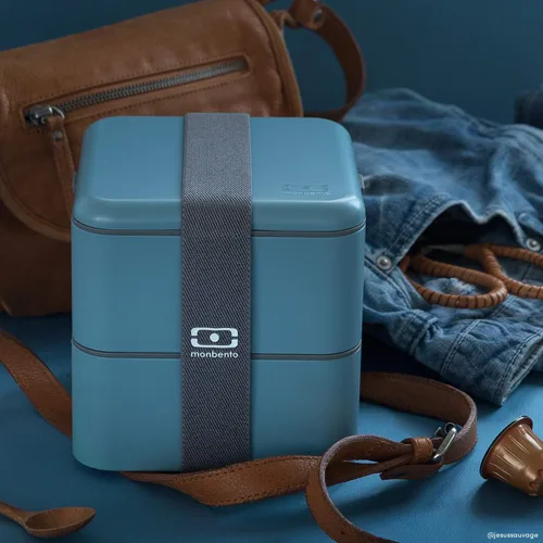 Miniatura 4 de monbento - Lonchera Bento grande MB Square Denim con 2 compartimentos - 57 oz - Lonchera a prueba de fugas para el trabajo/pícnic/preparación