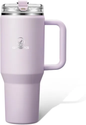 Miniatura 12 de Gpeng 30/40/50 oz Vaso con asa, botellas de agua con tapa de popote, taza de viaje de acero inoxidable aislada compatible con portavasos, mantiene