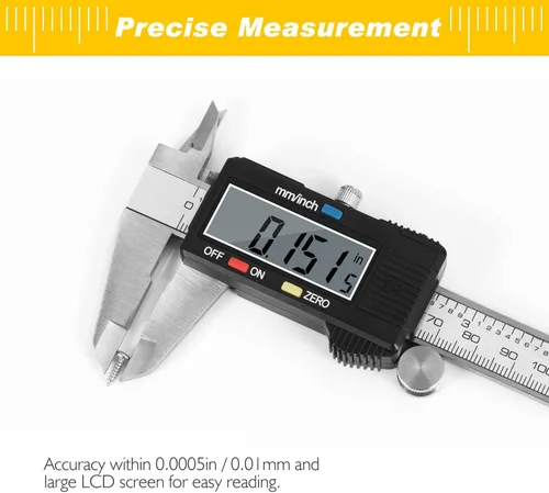 Miniatura 3 de Adoric - Calibrador digital electrónico, calibre digital electrónico con cuerpo de acero inoxidable y pantalla LCD grande 0-6 pulgadas Plateado