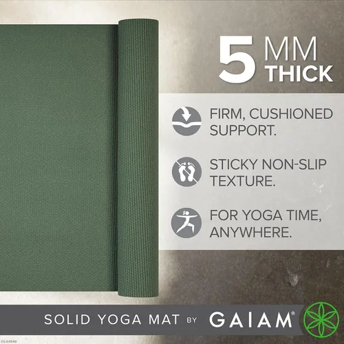 Miniatura 2 de Gaiam - Esterilla de yoga de calidad superior de 5mm, lisa, gruesa y antideslizante para todo tipo de ejercicios de yoga, pilates y gimnasia