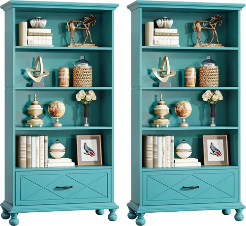 Miniatura 10 de Tribesigns Estantería de 6 estantes con cajón, estantería de pie de 71 pulgadas de alto con patas de madera maciza, estante grande de almacenamiento