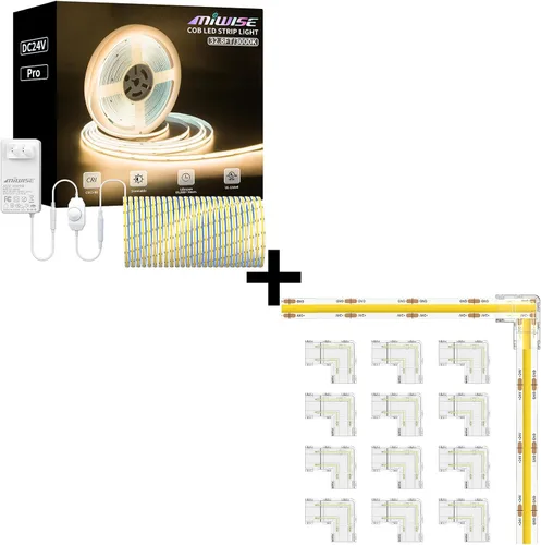 MIWISE COB - Tira de luz LED de 32.8 pies, CRI 90+ blanco cálido 3000 K, alto lumen, regulable, súper brillante, flexible, DC24V, cinta de luz LED