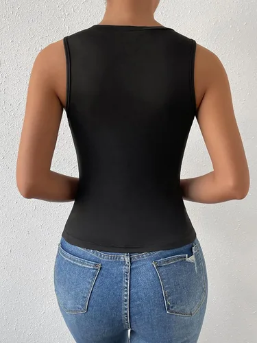 Miniatura 2 de WDIRARA Camiseta sin mangas de verano con cuentas de diamantes de imitación y cuello redondo para mujer