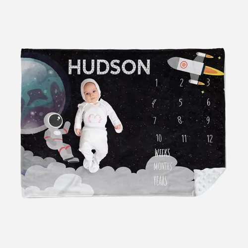 Miniatura 10 de Manta de hito mensual personalizada para bebé, nombre personalizado con fondo de fotografía de diseño de ganado de las tierras altas, manta de felpa