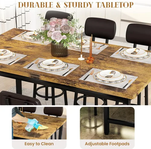 Miniatura 4 de Recaceik Juego de mesa de comedor de 50 pulgadas para 6, juego de mesa de bar de 7 piezas con taburetes tapizados, moderno juego de pub que ahorra
