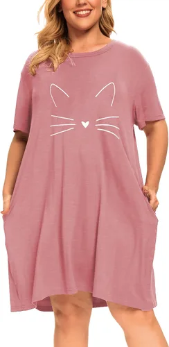 Miniatura 2 de Camisones de talla grande para mujer, ropa de dormir con gráficos, vestidos de noche con bolsillos