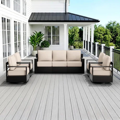 Miniatura 25 de Muebles de Patio al Aire Libre de Aluminio, Sillas de Metal para Todo Clima con Cojines de 6 Pulgadas de Grosor, Asiento Profundo para Jardín, Beige