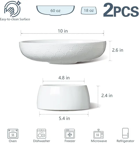 Miniatura 2 de ONEMORE Frutero de cerámica de 10 pulgadas, tazón grande de pedestal blanco con diseño de patas extraíbles y agujeros de drenaje para encimera
