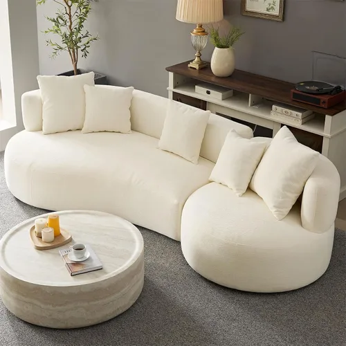 Miniatura 29 de KEVINSPACE Sofá curvo de 101 pulgadas, 4 asientos, moderno sofá de tela boucle de lujo, sofás de respaldo curvado de mediados de siglo, moderno