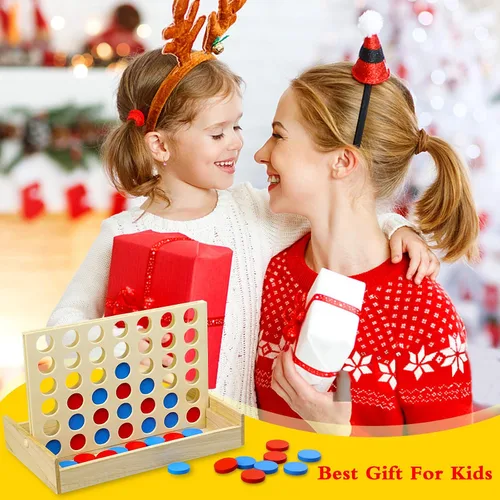 Miniatura 2 de Juego de mesa de madera 4 en una fila, línea plegable para 4 juegos, juguete clásico de estrategia familiar, juego de conexión de madera para niños