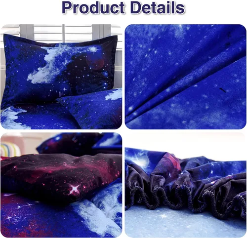 Miniatura 8 de A Nice Night - Juego de ropa de cama de 6 piezas con temática de galaxia, funda de edredón de espacio exterior impresa en 3D, para niños, niños