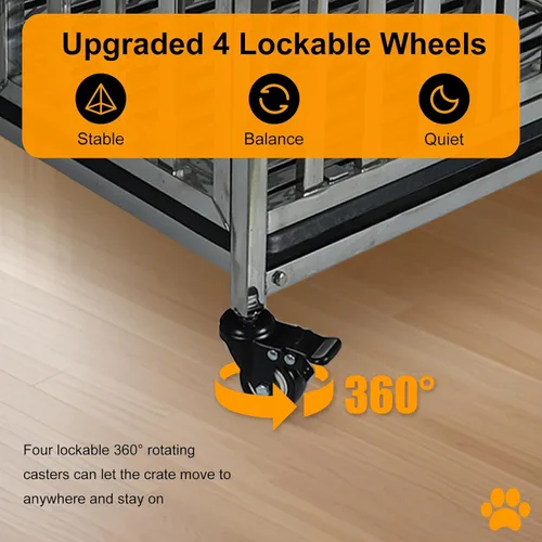 Miniatura 4 de Jaula grande para perros resistente, jaula de acero inoxidable para perros, indestructible, con ruedas enrollables, puerta doble, bandeja extraíble