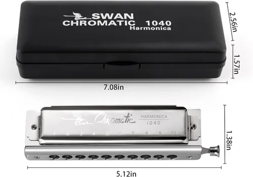 Miniatura 5 de SWAN Armónica cromática 10 agujeros de armónica de lujo C clave con control deslizante y válvula – 10 agujeros 40 tonos para adultos principiantes
