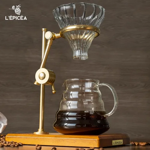 Miniatura 3 de L'ÉPICÉA Juego de Cafetera de Goteo, Cafetera de Goteo con Soporte, Soporte Ajustable de Acero Inoxidable, Base de Madera, Filtros de Papel, Jarra