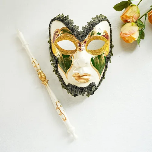 Miniatura 5 de YU FENG Paquete de 2 máscaras de cosplay para parejas, carnaval musical veneciano, Mardi Gras, máscara de mascarada en un palo para fiesta