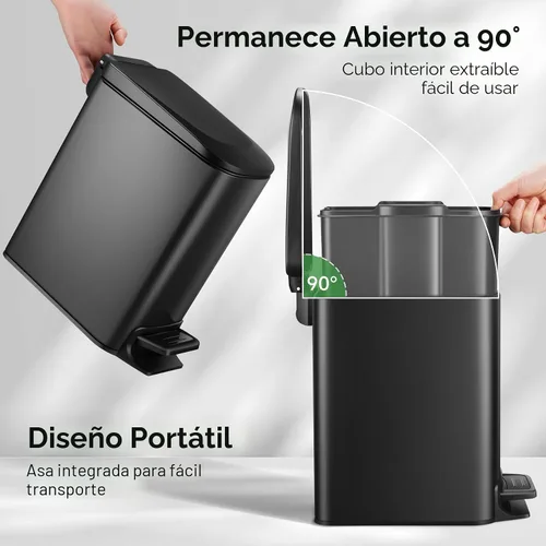 Miniatura 4 de TIPGO Cubo de basura delgado para baño con tapa de cierre suave, pedal de paso, cubo de basura de acero inoxidable de 6 litros/1.6 galones, cubos