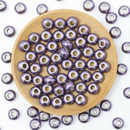 Miniatura 3 de Decoendiy Cuentas europeas de agujero y espaciador – 100 piezas de perlas de imitación, resina plana redonda pulida, para pulseras y collares