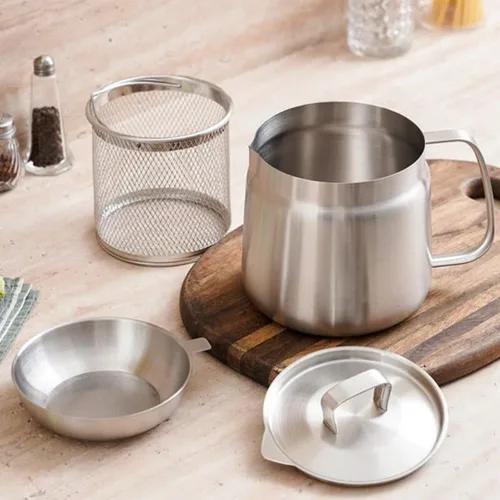 Miniatura 3 de Freidora de acero inoxidable, olla de colador de aceite 2 en 1 de gran capacidad de 53/70 onzas, freidora de acero inoxidable 304 y filtro de aceite