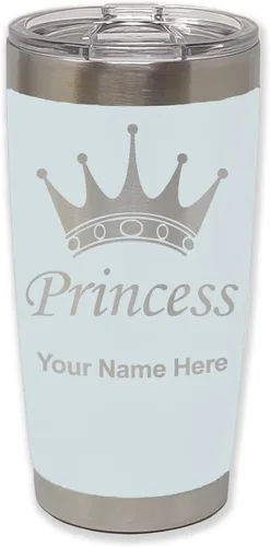 Miniatura 9 de LaserGram Vaso aislado al vacío de 20 onzas, corona de princesa, grabado personalizado incluido (negro)