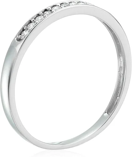 Miniatura 2 de Alianza de boda de diamante de 1/10 quilates para mujer, anillo de boda de oro blanco de 10 quilates con 10 piedras y juego de puntas, tamaño 4.5-10