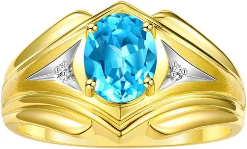 RYLOS Anillos de plata chapados en oro amarillo para hombre, estilo clásico de diseñador, 0.354 x 0.276 in, anillo ovalado de piedras preciosas y