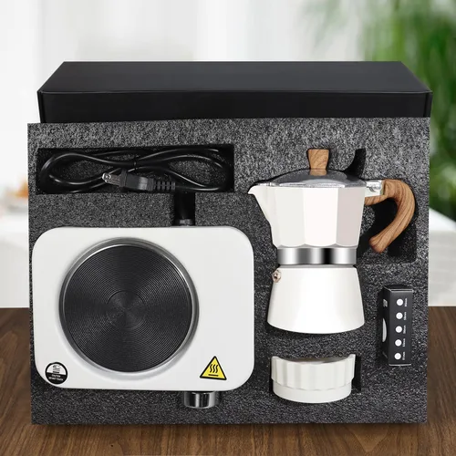 Miniatura 11 de Set de Cafetera Moka 2 en 1 con Estufa Eléctrica de 3 Tazas, Cafetera de Café de Aluminio para Cocina, Percolador Clásico Italiano para Café Mocha