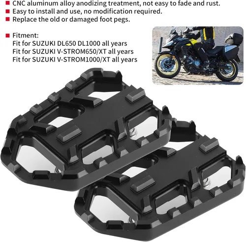 Miniatura 6 de Estriberas para motocicleta, reposapiés, reposapiés, reposapiés, reposapiés ancho, compatible con FordL650 DL1000 VSTROM / (negro)