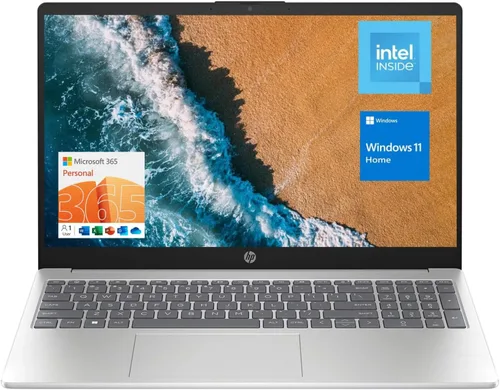 HP Laptop portátil de 15.6", pantalla HD, procesador Intel Quad-Core N200, 16 GB de RAM, 128 GB de almacenamiento, Wi-Fi 6, cámara web, HDMI,