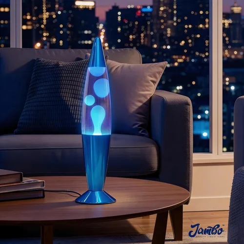 Miniatura 6 de JAMBO Hermosa lámpara de 16 pulgadas, azul con cera blanca/azul, luz líquida relajante, luz nocturna, decoración del hogar, sala de estar, oficina
