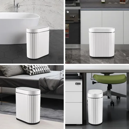 Miniatura 7 de ELPHECO Basurero de baño con tapa de 2 galones con sensor pequeño, delgado y inteligente, papelera automática impermeable, cubo de basura estrecho