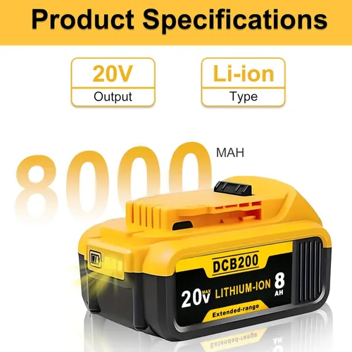 Miniatura 2 de Akkopower Repuesto para batería Dewalt 20V Max: baterías de litio de 8.0Ah compatibles con baterías Dewalt DCB208 DCB200 DCB206 DCB205 DCB204