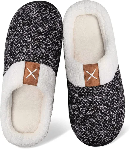Pantuflas de espuma viscoelástica, para mujer, forradas de vellón tipo lana afelpado, para interiores y exteriores.