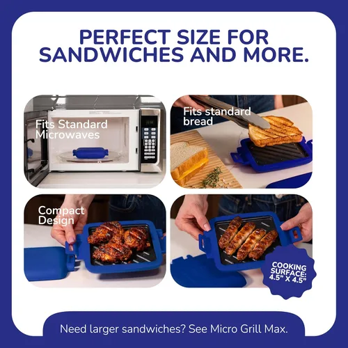 Miniatura 4 de Sandwichera clásica para microondas, parrilla para microondas, tostadora, sándwiches de queso a la parrilla de 3 minutos, cubierta de silicona Azul