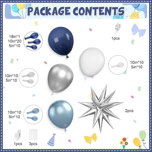 Miniatura 3 de Kit de arco de globos azul plateado, guirnalda de globos azul marino plateado con globos metálicos azul claro plateado globos de papel de aluminio