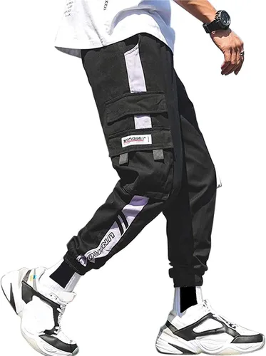 Miniatura 3 de XYXIONGMAO Pantalones deportivos casuales para hombre, pantalones deportivos holgados y casuales de hip hop, pantalones cargo negros para hombre