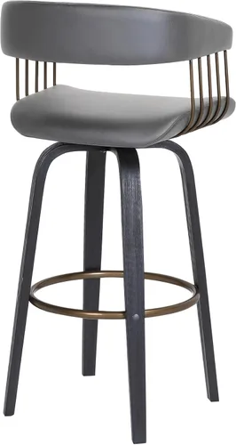 Miniatura 6 de Armen Living Topanga Taburete de bar giratorio de madera negra de 26 pulgadas de altura de mediados de siglo para encimera de isla de cocina en piel