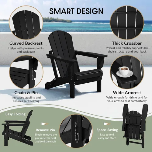Miniatura 7 de WestinTrends Malibu HDPE - Silla plegable Adirondack de polietileno para exteriores, color negro
