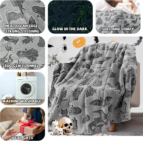 Miniatura 6 de REXEO Manta de forro polar suave para niños, diseño de gato negro, manta de Halloween, 50 x 60 pulgadas Bruja