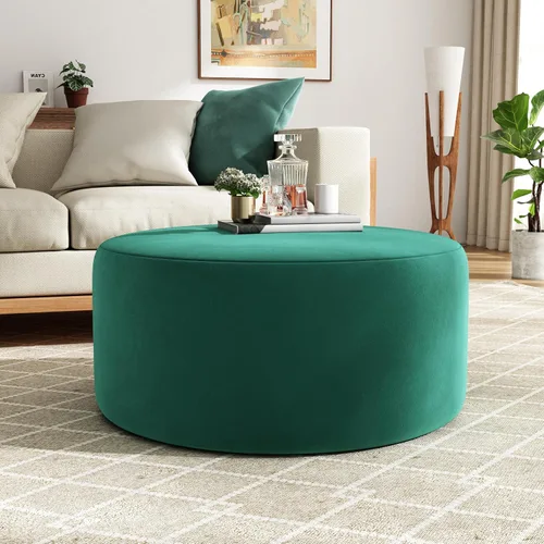 Miniatura 9 de Christopher Knight Home Taburete otomano redondo de 30 pulgadas, puf de terciopelo, asiento otomano, mesa auxiliar moderna para sala de estar, Crema